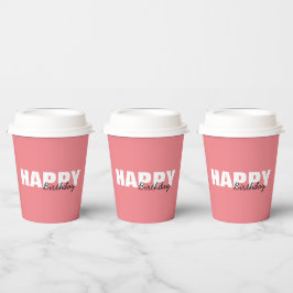 Moderne roze Typografie Happy Birthday Papieren Bekers