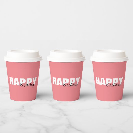 Moderne roze Typografie Happy Birthday Papieren Bekers (Multi)