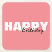 Moderne roze Typografie Happy Birthday Party Kartonnen Onderzetters (Voorkant)