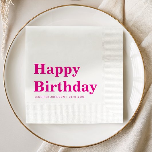Moderne Roze Typografie Verjaardag Servet
