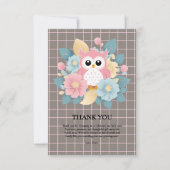 Moderne Roze Uil Bloemen & Raster Baby shower Bedankkaart (Voorkant)