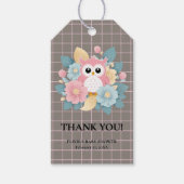 Moderne Roze Uil Bloemen & Raster Baby shower Cadeaulabel (Voorkant)