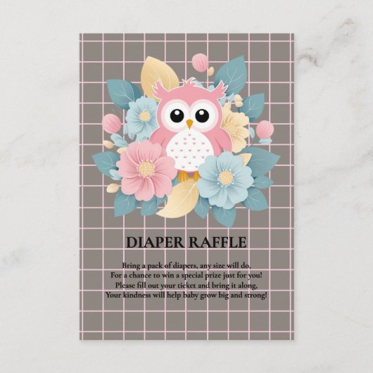 Moderne Roze Uil Bloemen & Raster Baby shower Informatiekaartje (Voorkant)