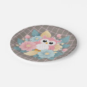 Moderne Roze Uil Bloemen & Raster Baby shower Papieren Bordje (Gekanteld)