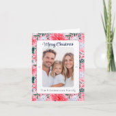 Moderne Roze Vakantie Bloemen Foto Feestdagen Kaart (Voorkant)