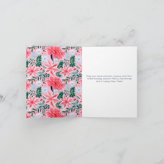 Moderne Roze Vakantie Bloemen Foto Feestdagen Kaart (Binnen)