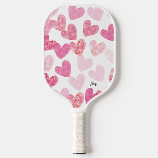 Moderne roze Valentijn Love Hearts Monogrammed Pickleball Paddle (Voorkant)