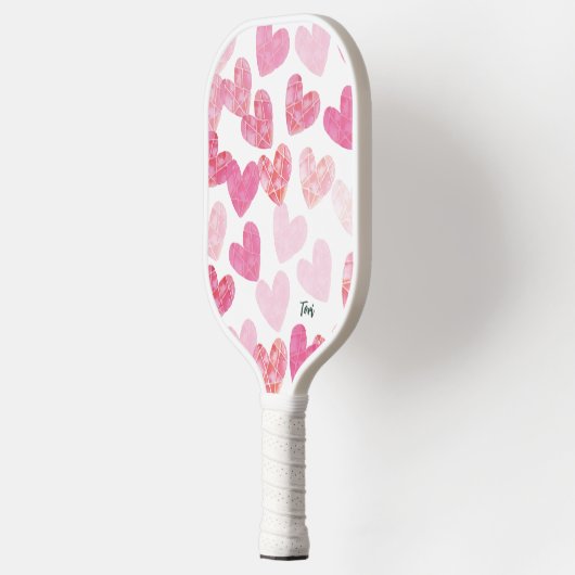 Moderne roze Valentijn Love Hearts Monogrammed Pickleball Paddle (Links)