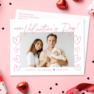 Moderne roze Valentijnsdag van het Manuscript Foto Feestdagenkaart