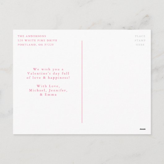 Moderne roze Valentijnsdag van het Manuscript Foto Feestdagenkaart (Achterkant)