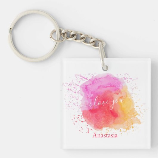 Moderne roze verf sleutelhanger (voorkant)