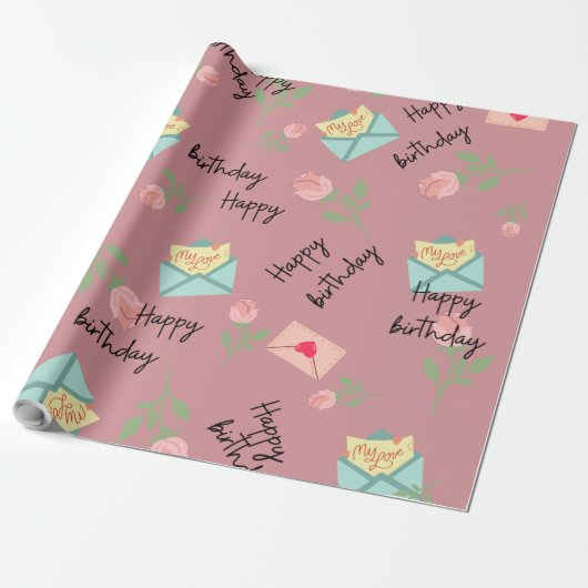 Moderne roze verjaardagscadeau cadeaupapier (Uitgerold)