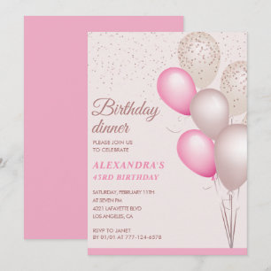 Moderne Roze Verjaardagsdiner 43e verjaardag Kaart