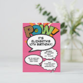 Moderne Roze Verjaardagsfeest Fun Comic Strip Uitnodiging Briefkaart (Staand voorkant)