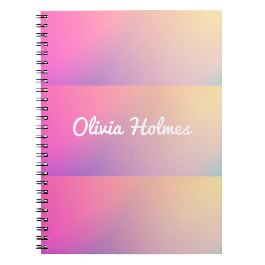 Moderne Roze Verloop Kleur Blok Naam Monogram Notitieboek (Voorkant)