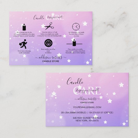 Moderne roze verloopkaars visitekaartje (Voorkant / Achterkant)