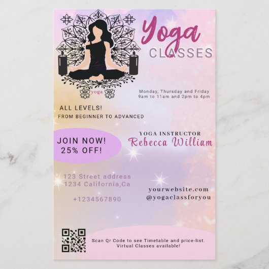 Moderne Roze Verlopende Yogastudio Les Klasse Flyer (Voorkant)