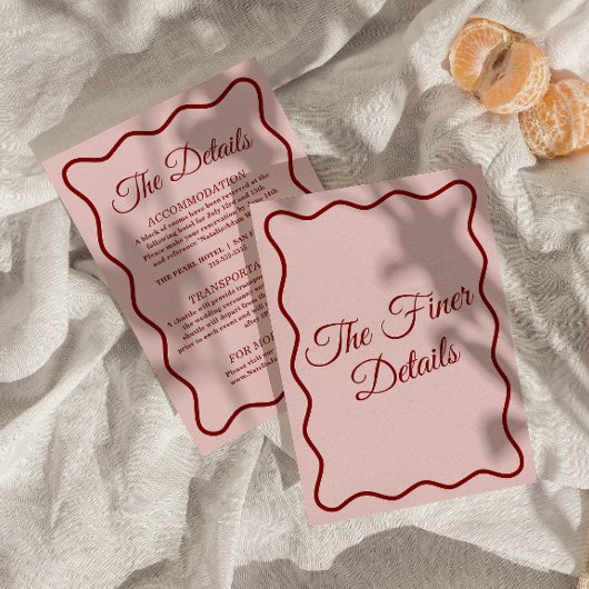 Moderne roze vet funky retro chique bruiloft detai informatiekaartje