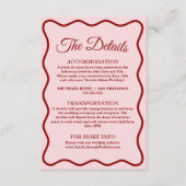 Moderne roze vet funky retro chique bruiloft detai informatiekaartje (Voorkant)