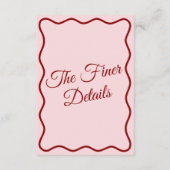 Moderne roze vet funky retro chique bruiloft detai informatiekaartje (Achterkant)