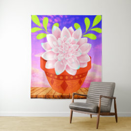 Moderne Roze Vetplant in een Pot - Abstracte Bloem Wandkleed