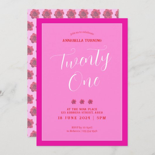 Moderne Roze Vette 21e Verjaardag Kaart (Voorkant / Achterkant)