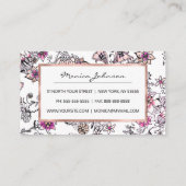 Moderne roze violette zwarte witte florale illustr klantenkaartje (Achterkant)