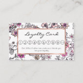 Moderne roze violette zwarte witte florale illustr klantenkaartje (Voorkant)