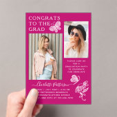 Moderne roze vlinder foto afstudeerfeest acryl uitnodigingen (Insitu (Draagbaar))