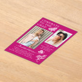 Moderne roze vlinder foto afstudeerfeest acryl uitnodigingen (Laagn)