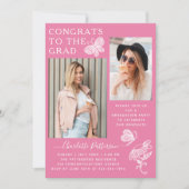 Moderne roze vlinder foto afstudeerfeest kaart (Voorkant)