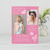 Moderne roze vlinder foto afstudeerfeest kaart (Staand voorkant)