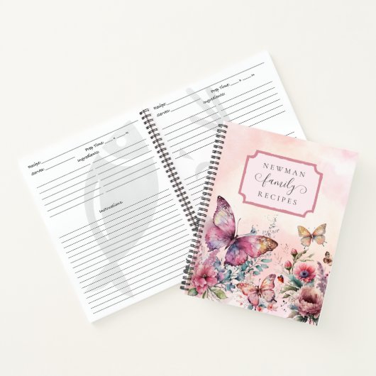 Moderne roze vlinderbloemfamilie ontvangt notitieboek (Binnen)
