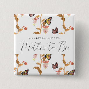 Moderne roze vlindermammie om Baby shower te worde Vierkante Button 5,1 Cm