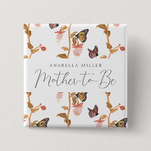 Moderne roze vlindermammie om Baby shower te worde Vierkante Button 5,1 Cm (Voorkant)