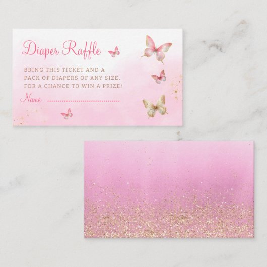 Moderne roze vlinders Baby shower luier Raffle Informatiekaartje (Voorkant / Achterkant)