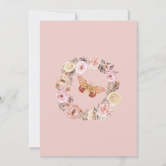 Moderne, roze vlindervlinder virtuele douche kaart (Achterkant)