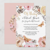 Moderne, roze vlindervlinder virtuele douche kaart (Voorkant / Achterkant)