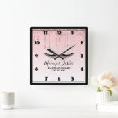 Moderne roze vloeibare glitter & eieras vierkante klok (Huis)