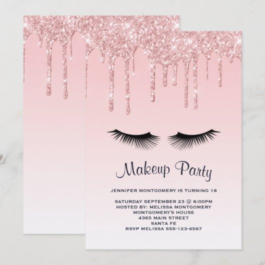 Moderne Roze Vloeibare Glitter & Wimpers Verjaarda Kaart (Voorkant / Achterkant)