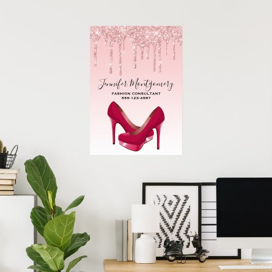 Moderne roze vormgeving glitter en hoge niveaus poster (Thuiskantoor)