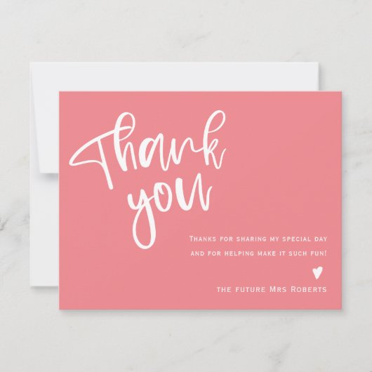 Moderne, roze Vrijgezellenfeest - Hartelijk dank Bedankkaart (Voorkant)