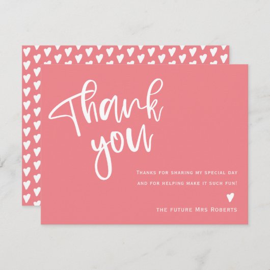 Moderne, roze Vrijgezellenfeest - Hartelijk dank Bedankkaart (Voorkant / Achterkant)