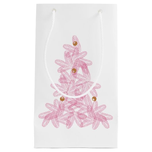 Moderne roze vrolijke kerstboom klein cadeauzakje (Voorkant)