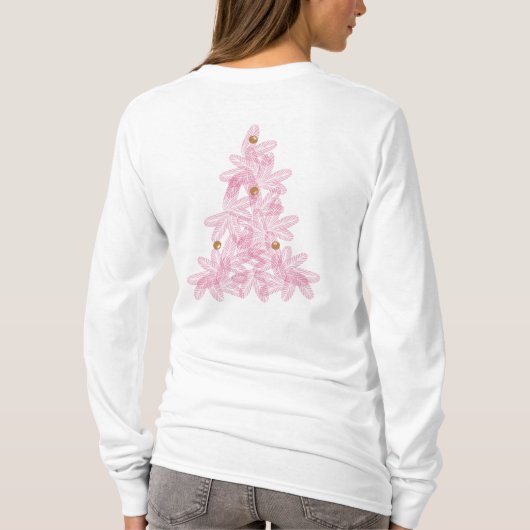 Moderne roze vrolijke kerstboom t-shirt (Achterkant)