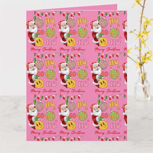 Moderne Roze Vrolijke Kerstmis Sinterklaas Kaart (Gele Bloem)