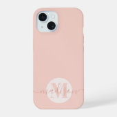 Moderne Roze Vrouwelijke Script Monogram iPhone 15 Case (Achterkant)