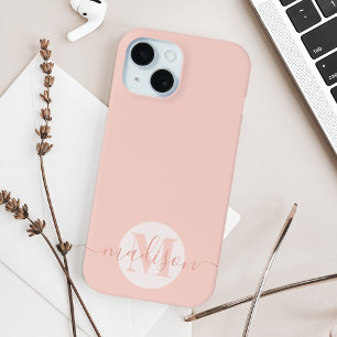 Moderne Roze Vrouwelijke Script Monogram iPhone 15 Case