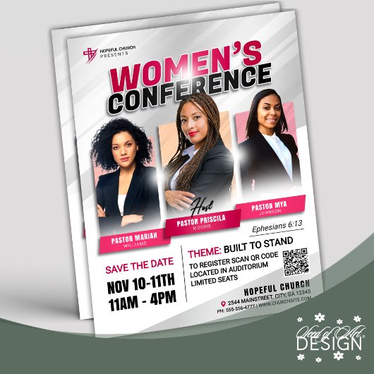 Moderne Roze Vrouwen Kerk Conferentie Bijeenkomst Flyer