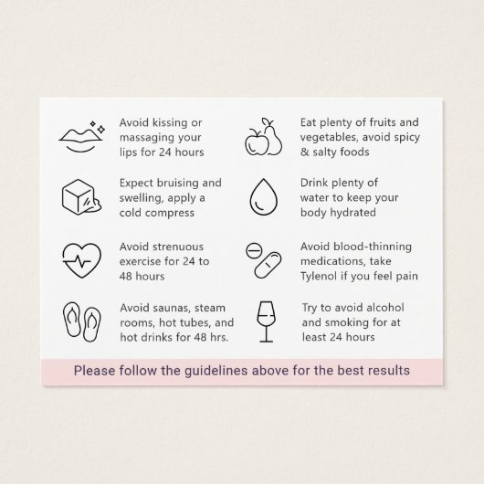 Moderne roze vulling nazorginstructies Kaart (Achterkant)